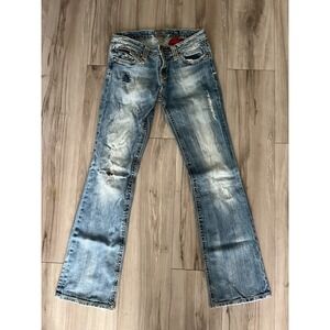 ReRock for Express Jeans Womens 6R Blue Denim Stretch Distressed Bootcut Leg